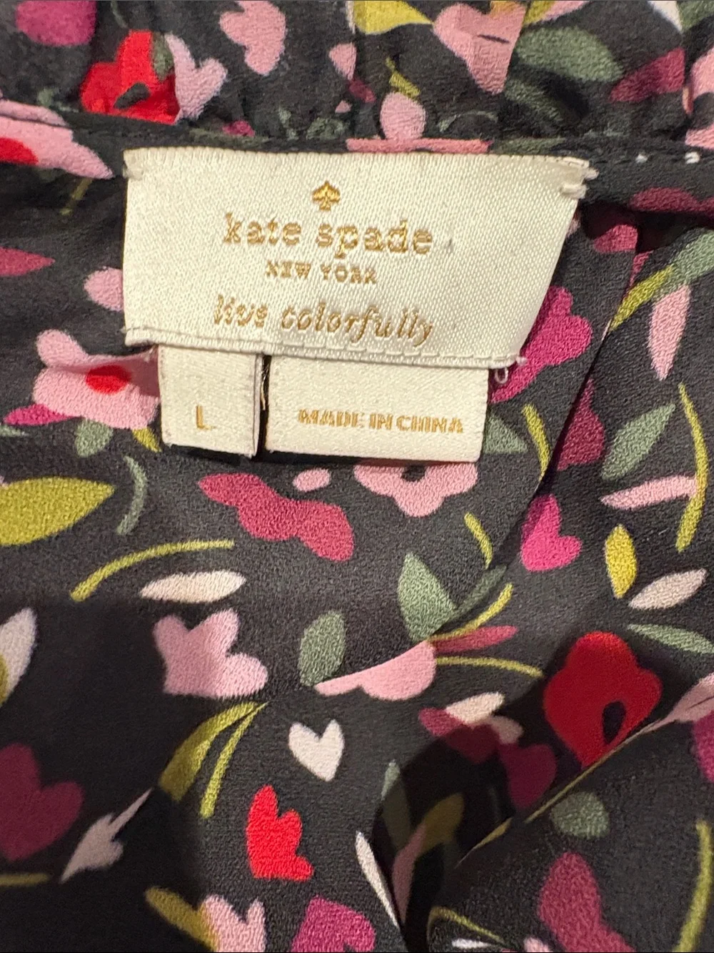 kate spade Black Floral Ruffle-Yoke Dress with Pink and Red Blooms